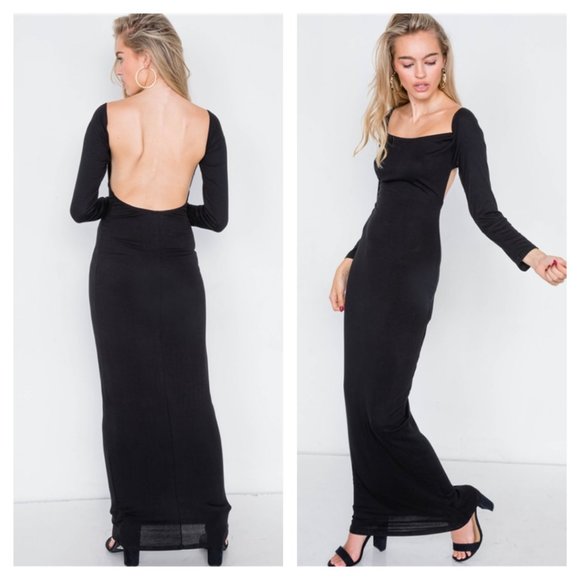 Dresses & Skirts - Backless Ribbed Floor length sexy fitted black long maxi dress womens size small